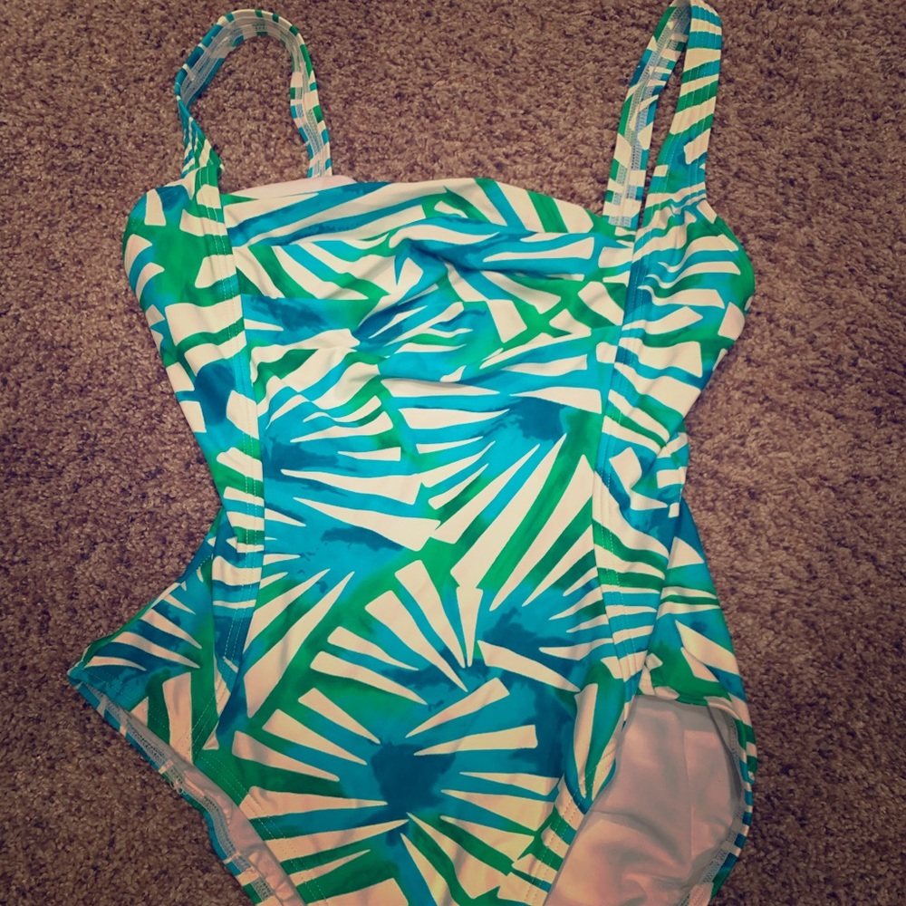 Pursuit one piece bathing suit in palm tree print